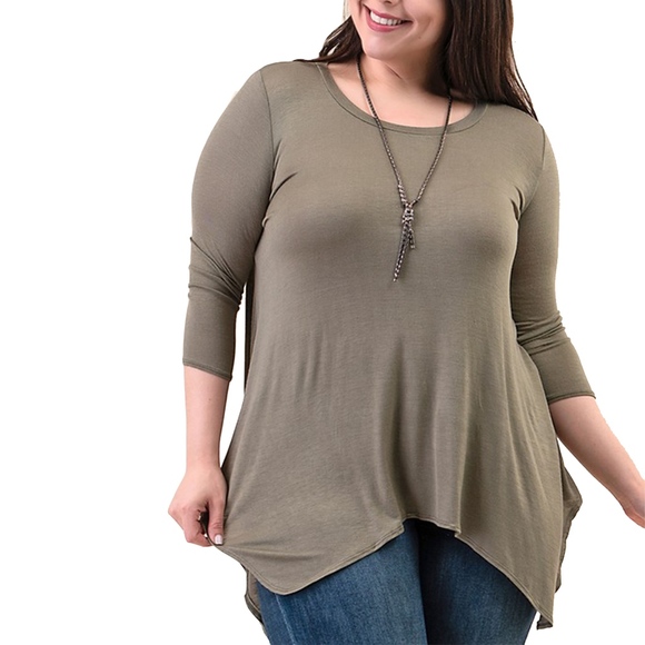 Plus Size Olive Tunic Long Sleeve - Picture 1 of 3